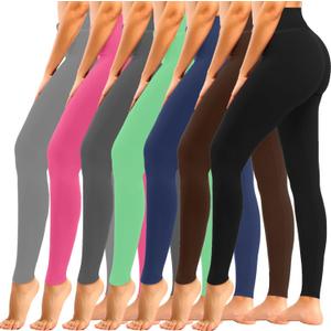yeuG 7 Pack High Waisted Leggings for Women Tummy Control Soft Workout Yoga Pants Full Length & Capri (Large-X-Large, 03#black,coffe,navy,bright Green,grey,rose Red,light Grey)