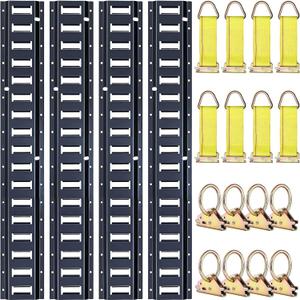 Trekassy 8ft E Track Tie-Down Rail Kit, 4 Pack 8' Etrack Rails with 16PCS E-Track Accessories Including 8 Steel O-Ring Anchors and 8 Rope Tie Offs for Truck Bed, Trailers (Black)