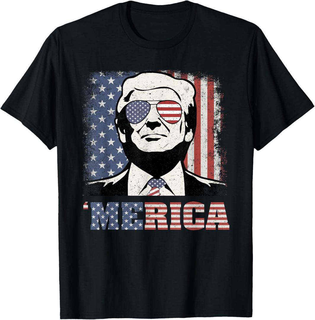 'Merica Trump Shirt Funny Trump 4th of July American Flag T-Shirt Large