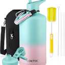 128 oz/One Gallon Water Bottle Insulated, Double Walled Vacumm Metal Stainless Steel Sports Water Bottle with Reusable 2 Lids for Sports, Gym, Fitness or Office(Bubble Gum)