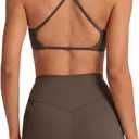 SUUKSESS Women 2 Piece Workout Sets Twist V Neck Sports Bra Yoga Gym Biker Short (Brown, S)