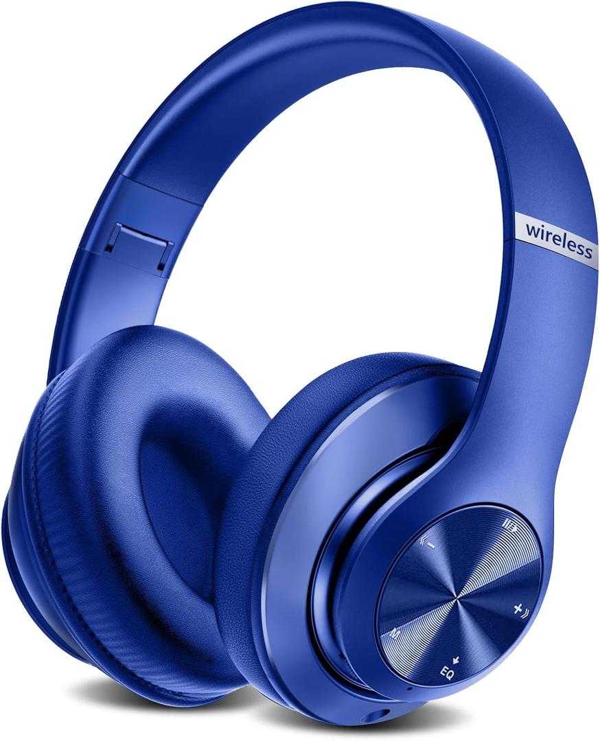 9S Wireless Over-Ear Bluetooth Headphones, 60 Hours Playtime, Hi-Fi Stereo, 6 EQ Modes, Built-in Microphone, Foldable Design, Blue (Regular)