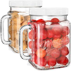 Amzcku 2 Pack Large Glass Mason Jars, 74 oz Wide Mouth with Lid with Handles for Fridge, Glass Canisters for Food Storage, DIY Decor, Perfect for Sugar, Flour, Cookies, Pickles, and More