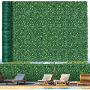 Grooy 71"x 126"(62 sq.ft) Artificial Boxwood Roll Panels with Flowers, UV-Anti Faux Ivy Leaves Privacy Fence Screen, Grass Wall Roll Panels for Indoor Home Decor and Outdoor Garden Backyard