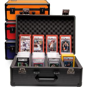SLAB ARMOR 4 Row Graded Card Storage Box PSA Slab Case For Graded cards Hold 160+ Slabs Graded Card Case PSA Graded Card Storage Sports Baseball Card Collector Gifts TSA approved lock (BLACK)