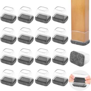 Small Rectangle Silicone Chair Leg Caps with Felt Pads, 16PCS Rectangular Chair Leg Floor Protectors for Hardwood Floors, Clear Chair Leg Covers to Protect Floors, Fit Length 0.9"-1.3" Width 0.6"-0.8"