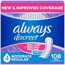 Always Discreet Adult Incontinence Pads for Women, Drier, 4 Drop Regular Length, Moderate Absorbency, Pads for Bladder Control Management, Bladder Leaks, & Postpartum Pads, 100ct