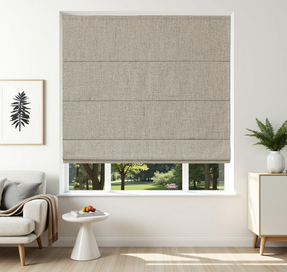 Joydeco Cordless Roman Shades, Linen Window Blinds, 41" W×75" H, Linen