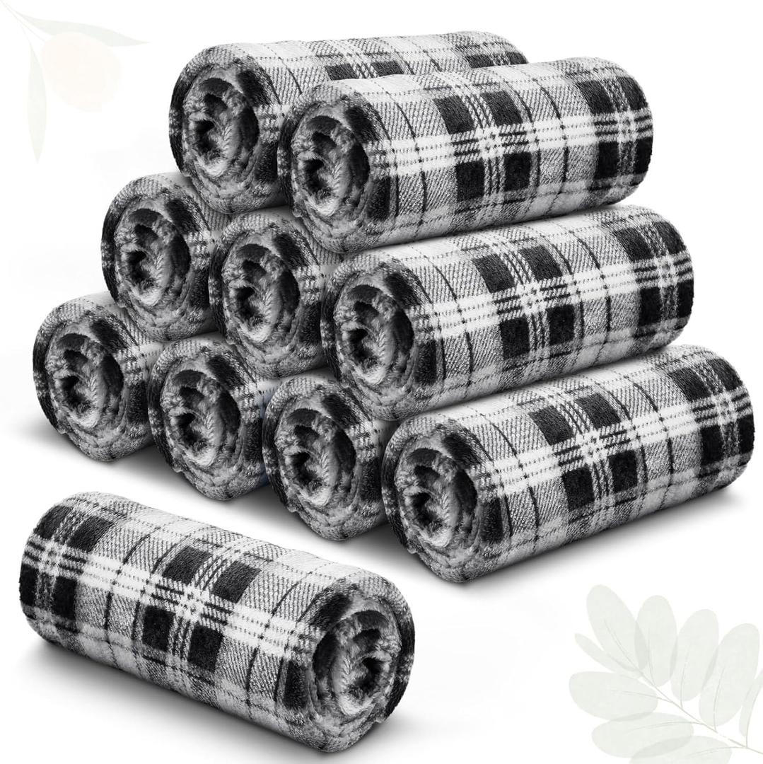 10 Pieces Plaid Blankets Bulk 50 x 60 Inch (Black, White)