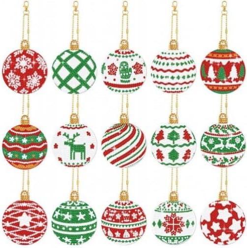 Garneck 15Pcs Christmas Diamond Art Ornaments Xmas Diamond Art Keychain Kit Dotting Kit Dotting Keychain Decorations for Christmas Supplies
