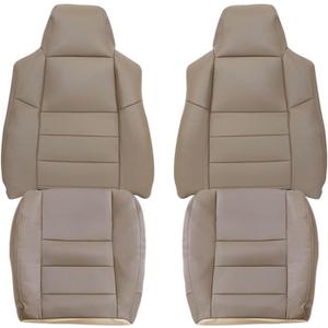 NLQR Tan Leather Driver & Passenger Side Bottom & Top Lean Back Replacement Seat Covers fit for Ford F250 F350 F450 F550 Lariat 2002 2003 2004 2005 2006 2007 Excursion 2002 2003 2004 2005