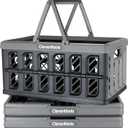 CleverMade Collapsible Shopping Baskets With Handles, 24L 3 Pack, Stone