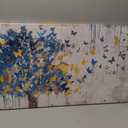 Kepgonegu Large Canvas Wall Art Blue Tree Golden Butterflies Picture Abstract Grey Graffiti Canvas Prints Ready to Hang for Living Room Bedroom Size 20x40