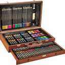 Collections Etc 140 Piece Art Set with Wooden Carrying Case