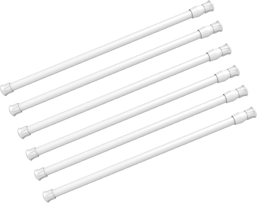 6 Pack Spring Curtain Rod Adjustable Length for Kitchen, Bathroom, Cupboard, Wardrobe, Window, Bookshelf DIY Projects (28" to 48"- 6 Pack, White)