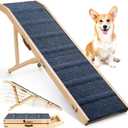 Dog Ramp for Bed, L64 W17 Foldable Pet Ramp for Small Large Dogs Cats, Dog Ramps for High Beds Car, High Traction with Platform 6 Adjustable Heights 24" to 30" Up to 220LBS, Wood