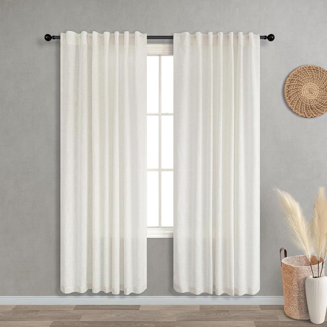 KOUFALL 78 Inch Curtains 2 Panel Set,Linen Sheer Closet Curtain for Open Closet Door,Cream (Natural)