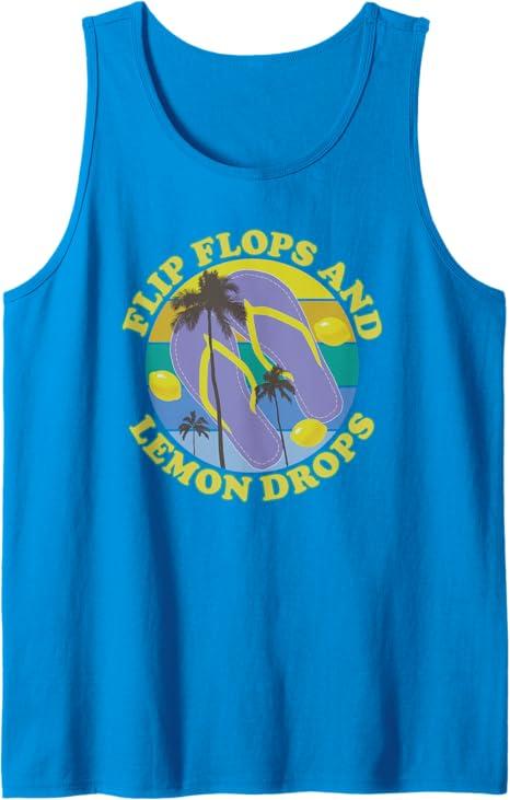Flip Flops and Lemon Drops Summer Palms Lemon Drop Martini Tank Top, Medium, Sapphire Blue