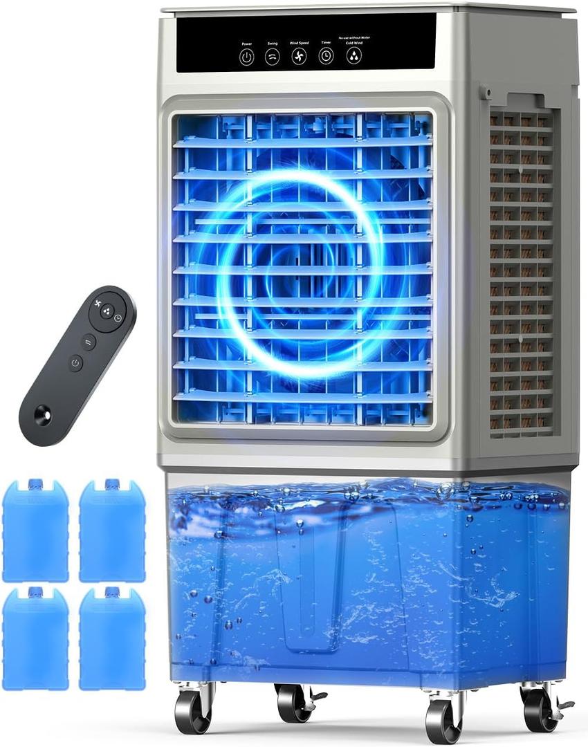 Large Swamp Cooler Air Conditioner, 2200CFM Evaporative Air Cooler, 24H Timer & 8 Gal Water Tank, 100Oscillation, 3 Speeds&4 Ice Boxes,Remote, Portable Cooling Fan for Garage Outdoor Large