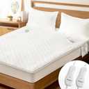 Electric Heated Mattress Pad Queen Size Dual Control Bed Warmer, Deep Pocket, Side Storage Pouch for Controller, Machine Washable, 3D Air Layer Fabric, 60"x80", White