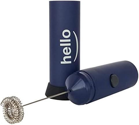 MATCHA DNA HELLO Milk Frother - Double Whisk Head, Handheld Battery Operated Electric Foam Maker For Bulletproof Coffee, Lattes, Cappuccino, Hot Chocolate, Sleek Drink Mixer With Stand (Blue)