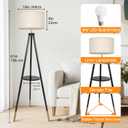 OUTON Wood Tripod Floor Lamp with Shelves, Mid Century Floor Lamp with Remote Control, 4 Color Temperature, LED Modern Dimmable Standing Lamp for Living Room, Bedroom, Office, Black & Gold
