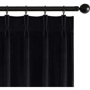 MIULEE Pinch Pleated Black Velvet Blackout Curtains 90 inches Long, Thermal Insulated Pinch Pleat Drapes with Hooks, Luxury Halloween Window Panels for Bedroom Living Room, 2 Panels