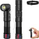 T21X 1400 Lumen Small LED Flashlight Rechargeable, Super Bright 90 Degree EDC AA Pocket Flashlight with Magnet, Adjustable Headlamp, Mini Tactical Light & Clip for Camping Running Hiking