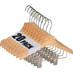 Natural 12.7" Ultra-Thin Wooden Children Closet Clothes Clips Hangers 20PCS Wood Baby Kids Coat Hangers for Infant Toddler Newborn Jumpsuit Pants Skirts Jeans Space Saving Heavy Duty Durable