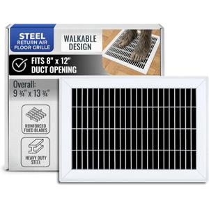 Fits 8x12 and 12x8 Duct Opening | Return Air Floor Grille by Handua | Walkable Vent Cover Grill for Floor | White | Heavy Duty Fixed Blades | Outer Dimensions: 9.75"W X 13.75"H