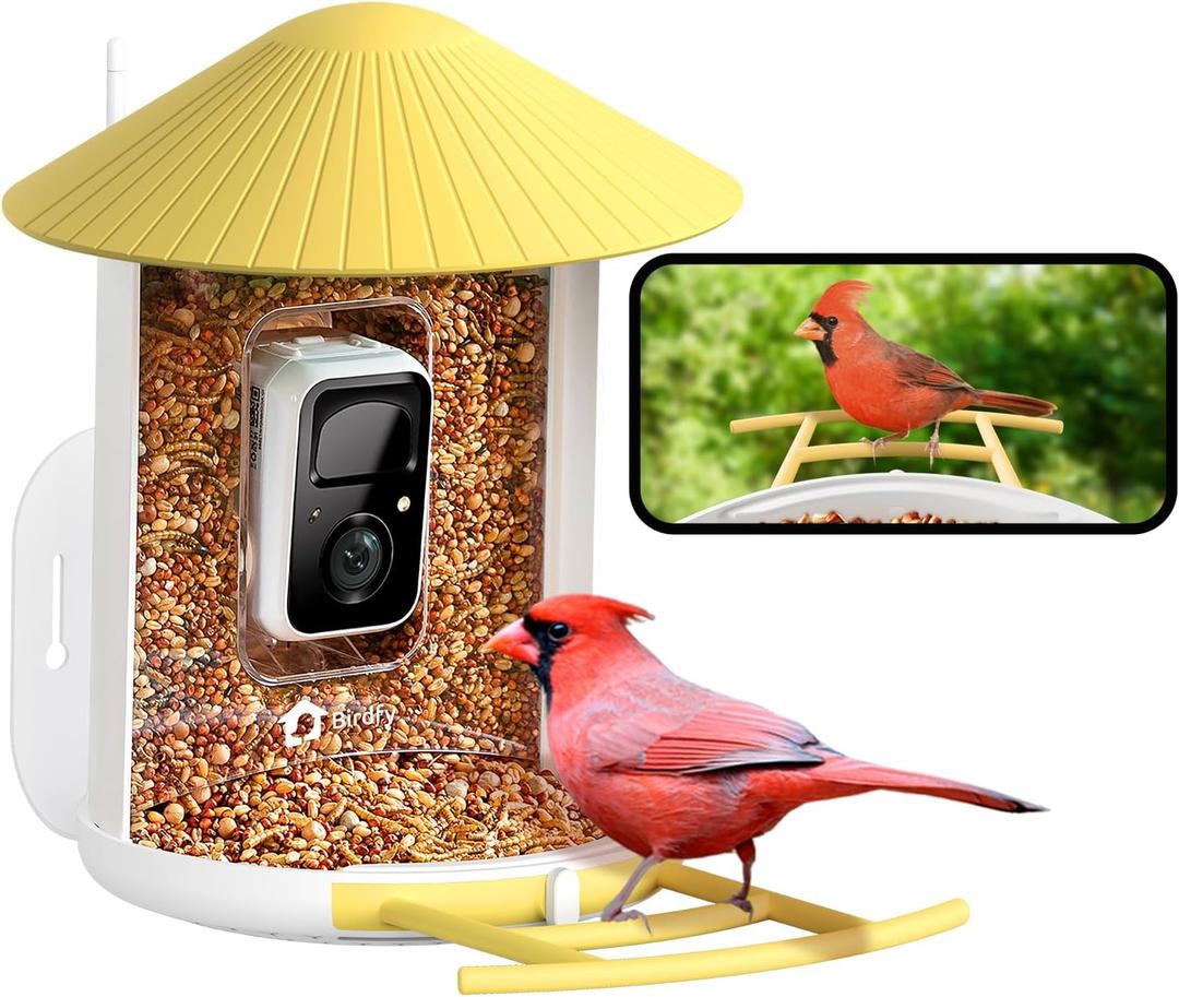 NETVUE by Birdfy Smart Bird Feeder with Camera, Bird Watching Camera, Auto Capture Motion Videos & Instant Notifications, Wireless Camera for Outdoor, Ideal Gift for Backyard Birder, Yellow