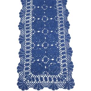 KEPSWET Cotton Handmade Crochet Lace Table Runner Blue Rectangle Coffee Table Dresser Decor (14x36 inch)
