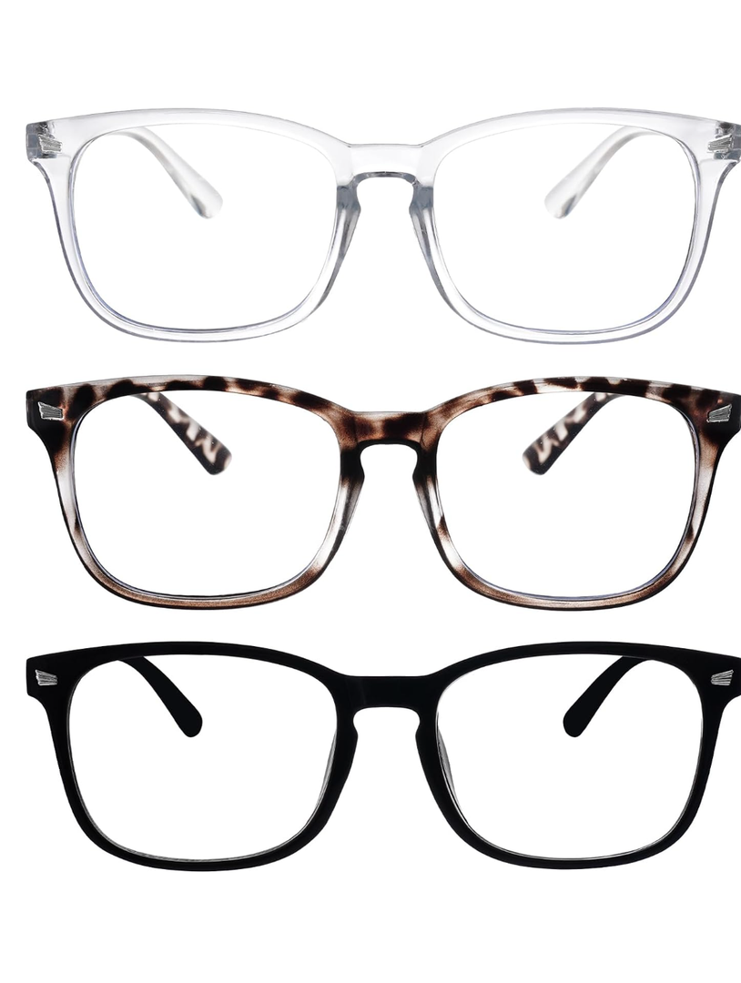 hoyuwak 3 Pack Reading Glasses Blue Light Glasses Square Lightweight Reading Glasses for Women Men Fashion
