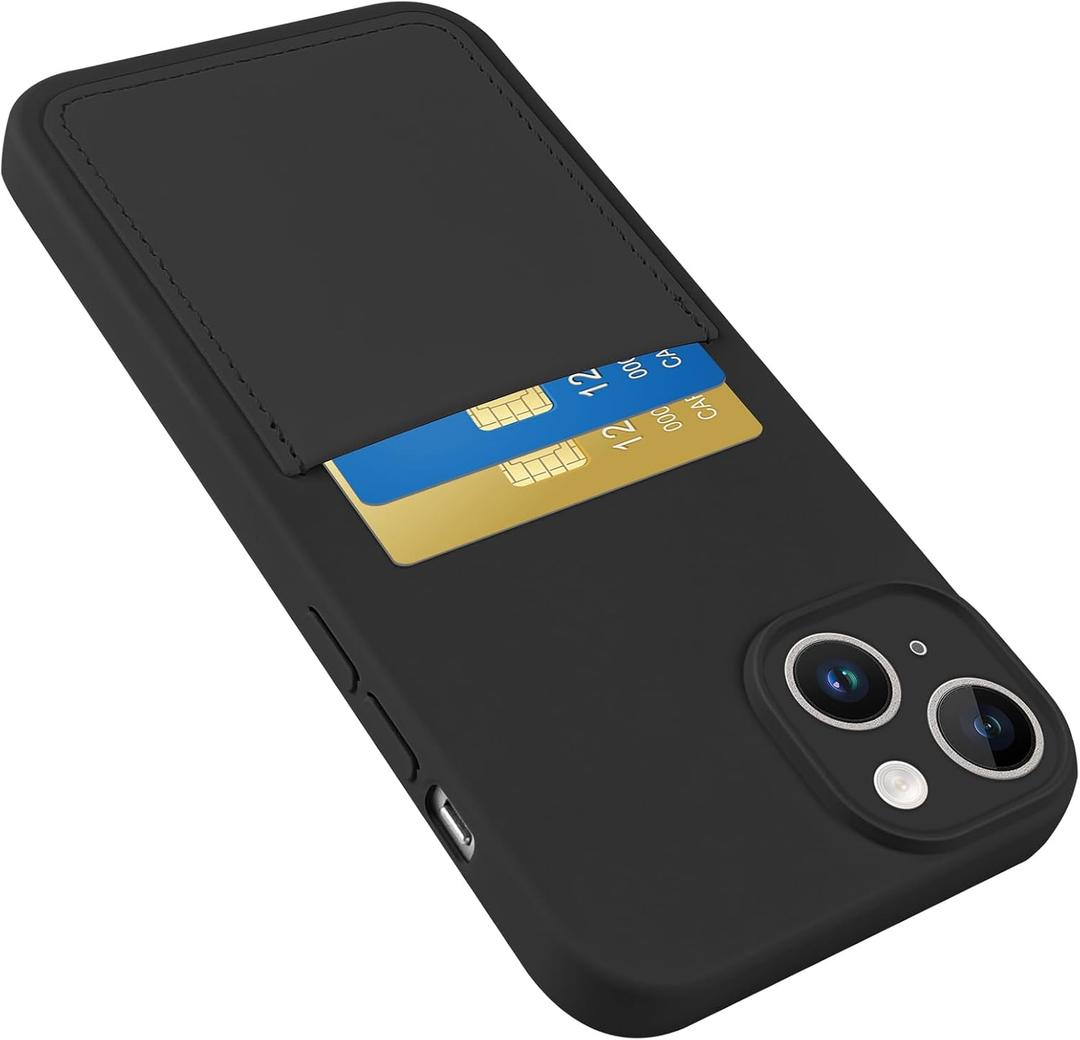 Designed for iPhone 15 Plus Case with Card Holder for Women Men Soft Liquid Silicone Cover [Microfiber Lining] Full Camera Protection Shockproof Slim for iPhone 15 Plus Case Wallet Black