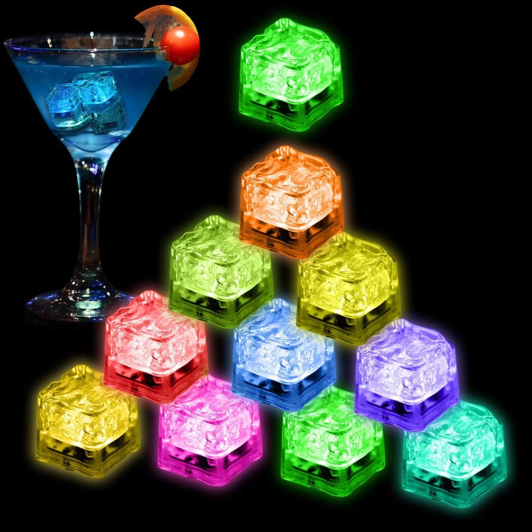 Light Up Led Ice Cubes - 24 Pack Multi Color Glow in the Dark, Reusable Flashing Ice Cubes for Club Bar Party Wedding Decor, IP67 Waterproof