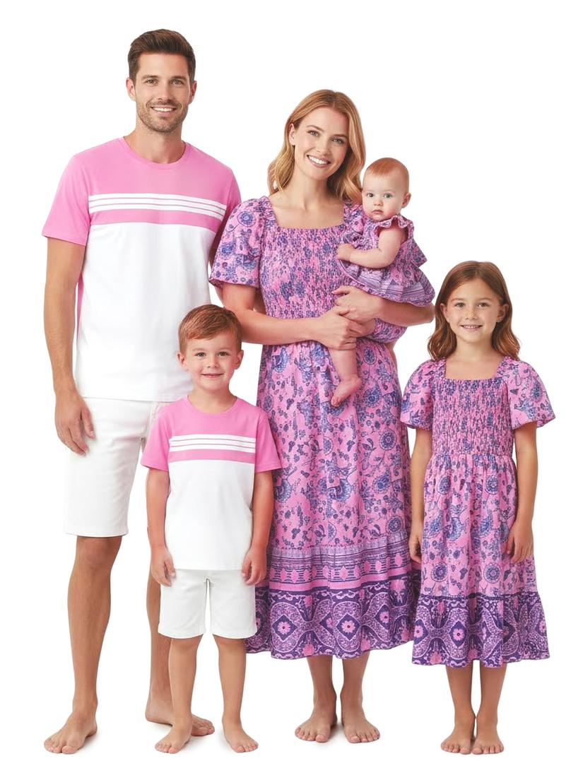 PATPAT Summer Family Matching Outfits - Dad and Son Matching Beach Shirts Short Sleeve Round Neck T Shirt for Couples Casual Vacation Summer Set Purple Pink Men L