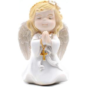 Comfy Hour Faith and Hope Collection Praying Girl Angel with Rosary Figurine, Keepsake, My First Communion, Polyresin