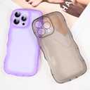 Compatible with iPhone 16 Pro Case 6.3" 2024, Cute Kawaii Curly Wave Frame Shape Soft Silicone Shockproof Protective Phone Cover for Women Girls, Clear/Purple