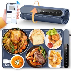 Food Warming Mat, House Warming Gifts New Home, Birthday Gifts for Mom Dad Women Men, 15"x23.6" Food Warmers for Parties Buffet with APP Controller, Multiple Temperature and Timer Levels, Dark Blue