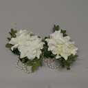 Flaural 2pc Ivory Wrist Corsage, Faux Silk Flowers, Handmade USA, Prom Wristlet, Artificial Wedding Flowers, Ivory Corsage Pearl, Floral (2pc Ivory Corsages)