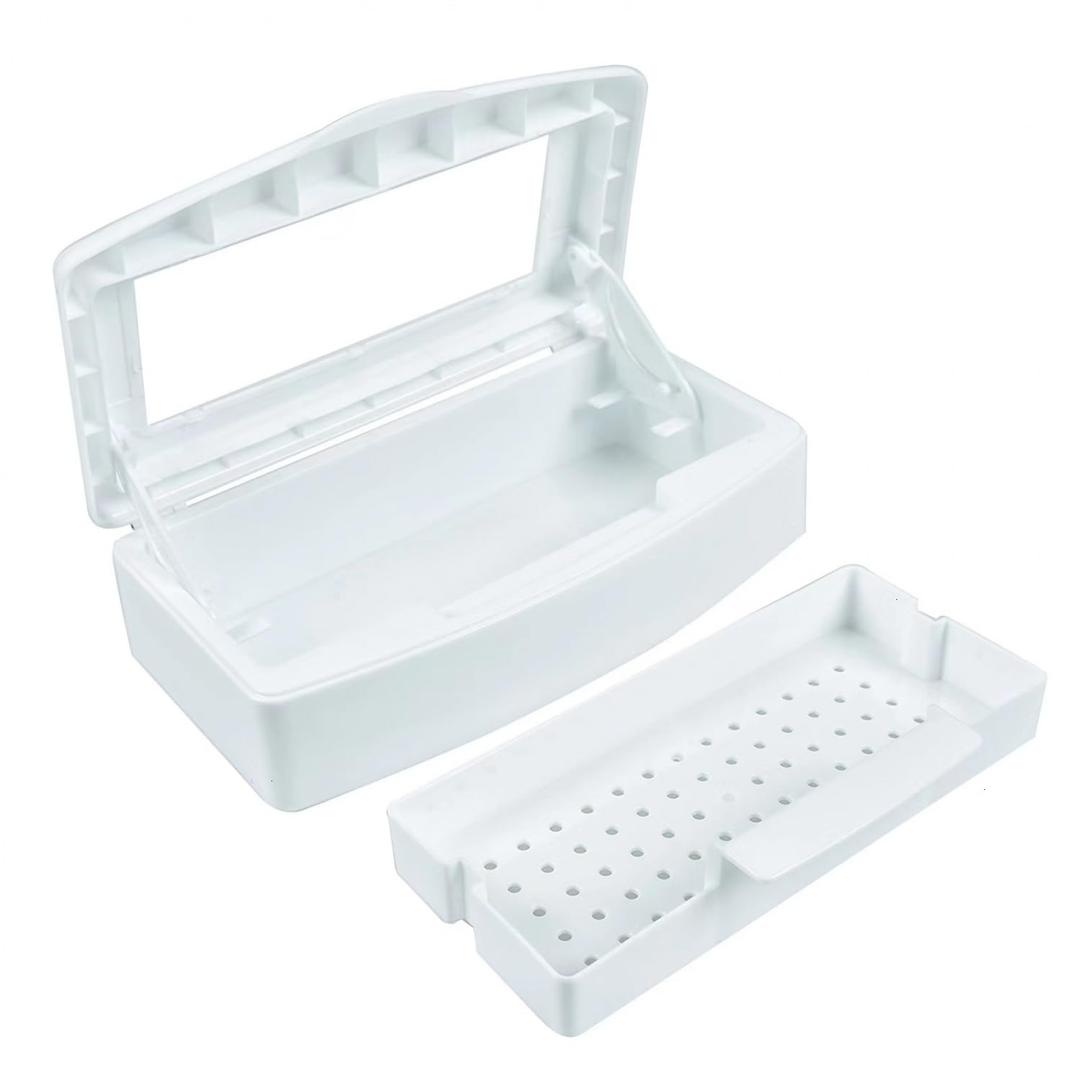 YoleShy Nail Tool Cleaning Box White Plastic Clean Container for Tweezers Esthetician Essentials Clean Jar for Hair Salon, Spa & Cutter Manicure Equipment-Nail Art Tool