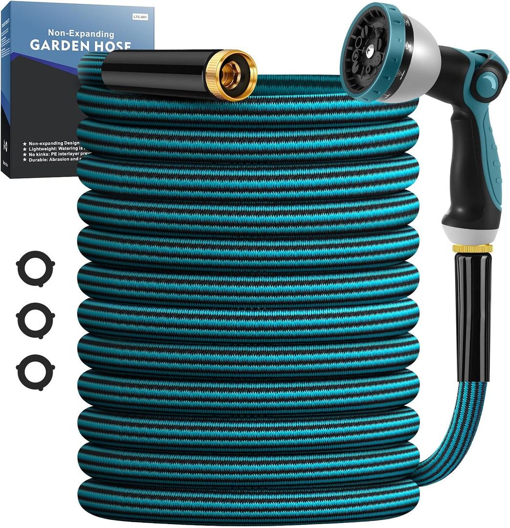 Garden Hose 50ft, Non-Expanding Water Hose Ultra Lightweight, Kink-Free, Sturdy, Flexible, Abrasion Resistant Hose for Yard, Lawn, Outdoor, Marine and Camper