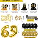 27pcs 69th Birthday Decorations for Men, Black Gold 69th Party Decorations, Happy 69th Birthday Banner Honeycomb Hanging Swirls Cake Topper and Balloons Kit Party Supplies