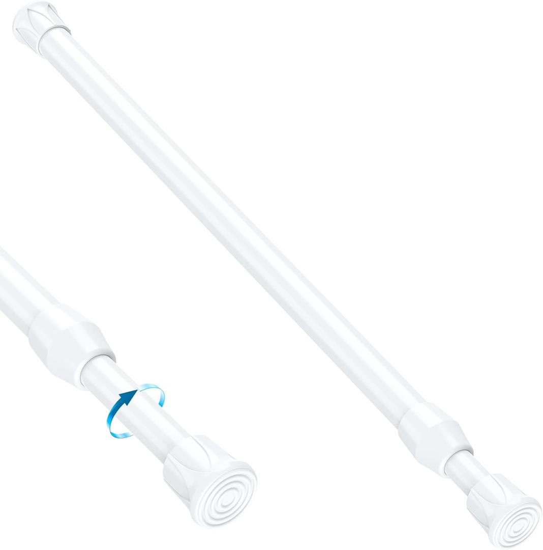 MEXAU 1PCS Small Tension Curtain Rod 28 to 48 Inch,White Short Curtain Rods No Drilling,Loaded Expandable Spring Curtain Rods for Kitchen,Closet,Cupboard,Door,Bookshelf