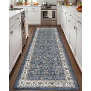 Color&Geometry Anti Fatigue Kitchen Mats for Floor 24x87, Vintage Decor, Easy Clean, Waterproof & Oil Proof, 0.4" Thick Cushioned, Non-Slip Kitchen Runner Rug for Sink, Laundry, Office, Blue