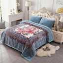 JML Korean Style Fleece Blanket King Size, 87" x94", 10.5 Pounds, Plush Raschel Heavy Blanket for Winter, 2 Ply A&B Floral Printed, Silky Soft Thick Warm (Grey-Blue Peony)