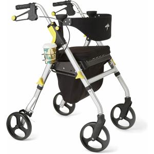 Medline Premium Empower Rollator Walker with Seat, Folding Rolling Walker with 8-inch Wheels, Silver