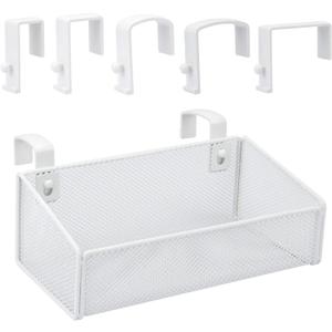 JDYOOMI Cubicle Shelf - Hanging Floating Shelves Storage Organizer for Office Cubicle Wall/Desk Partitions Easy Hang-on Metal Mesh Cubicle File Holder with 5 Pairs Plastic Hangers (White)