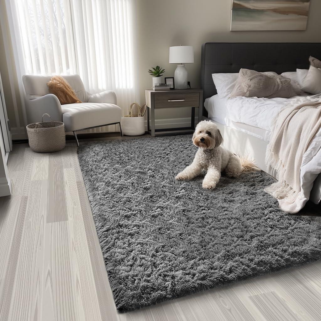 Ophanie Upgrade 3x5 Rugs for Bedroom, Grey, Fluffy Shaggy Soft Area Rug, Gray Non-Slip Indoor Floor Carpet for Living Room, Kids Baby Boys Teen Dorm Home Decor Aesthetic, Nursery, Rug