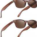 2 Pack Reader Sunglasses for Men Women Classic Rectangle Reading Glasses Outdoor Full Lenses Magnifying Eyewear UV Protection Bright Brown +1.0